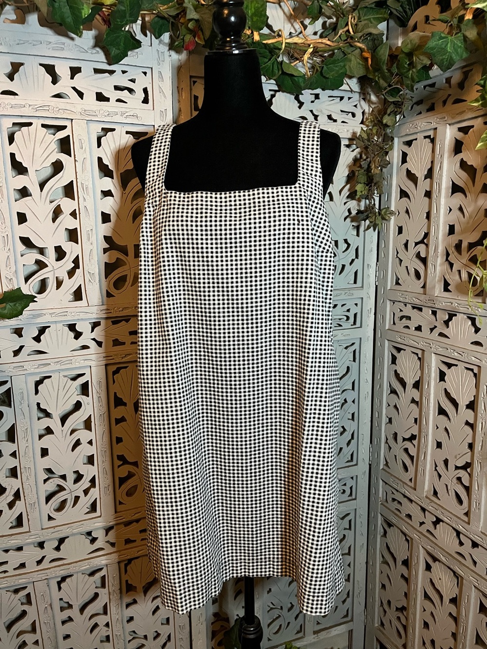 A NEW DAY! CLASSIC BLACK & WHITE GINGHAM SQUARE PATTERN SLEEVELESS MINI DRESS